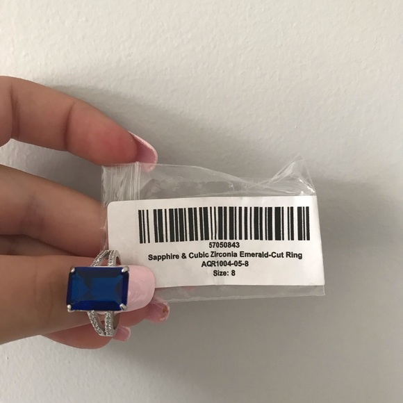 Sapphire & Cubic Zirconia Emerald-Cut Ring - Picture 5 of 5